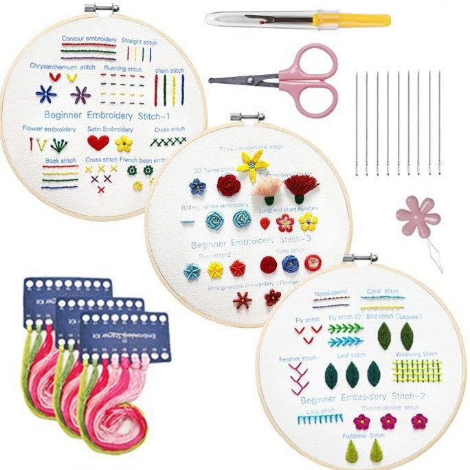 Flower and plant embroidery practice (Basic 3-piece set)—Beginner Practice Kit