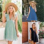 💖summer V-neck short-sleeved hollow lace dress👗