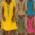 🔥Women's Dress Summer Linen Dresses Casual V Neck Midi Dress
