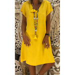 🔥Women's Dress Summer Linen Dresses Casual V Neck Midi Dress