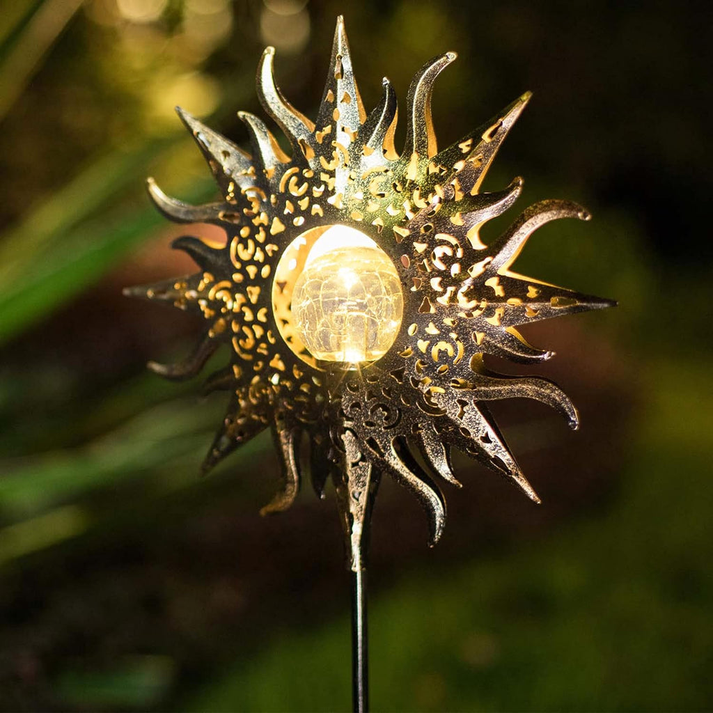 Sun Solar Lights Garden Outdoor Waterproof Metal Decorative Stakes for Patio Yard Walkway LawnPatio Mothers Day Gifts Mom Wife Grandma