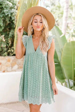 💖summer V-neck short-sleeved hollow lace dress👗