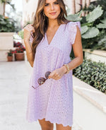 💖summer V-neck short-sleeved hollow lace dress👗