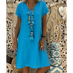 🔥Women's Dress Summer Linen Dresses Casual V Neck Midi Dress