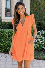 💖summer V-neck short-sleeved hollow lace dress👗